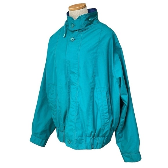 London Fog Windbreaker Women's Large Blue Teal Full Zip Jacket Arm Pocket - Picture 3 of 17
